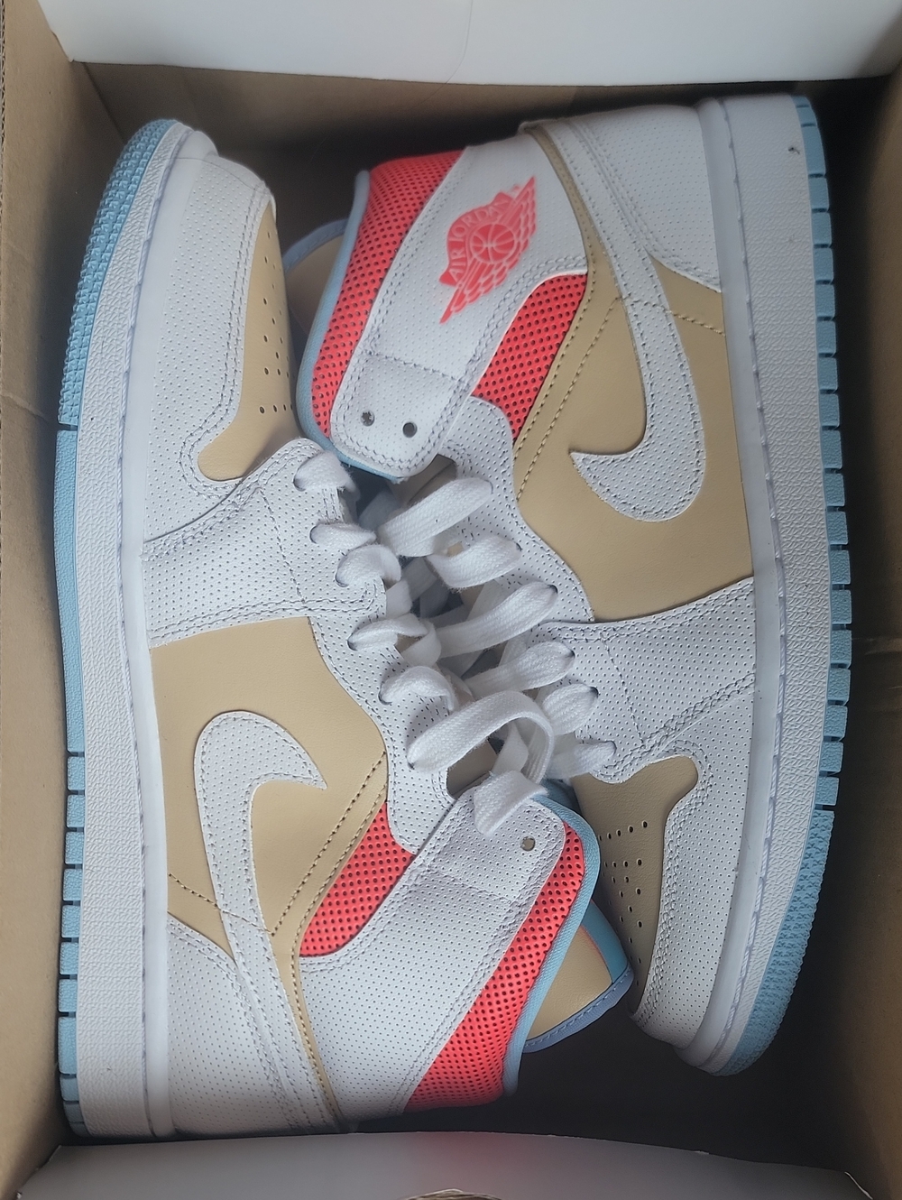 Nike Kids Sneakers - White, Cream & Coral with Light Blue Sole